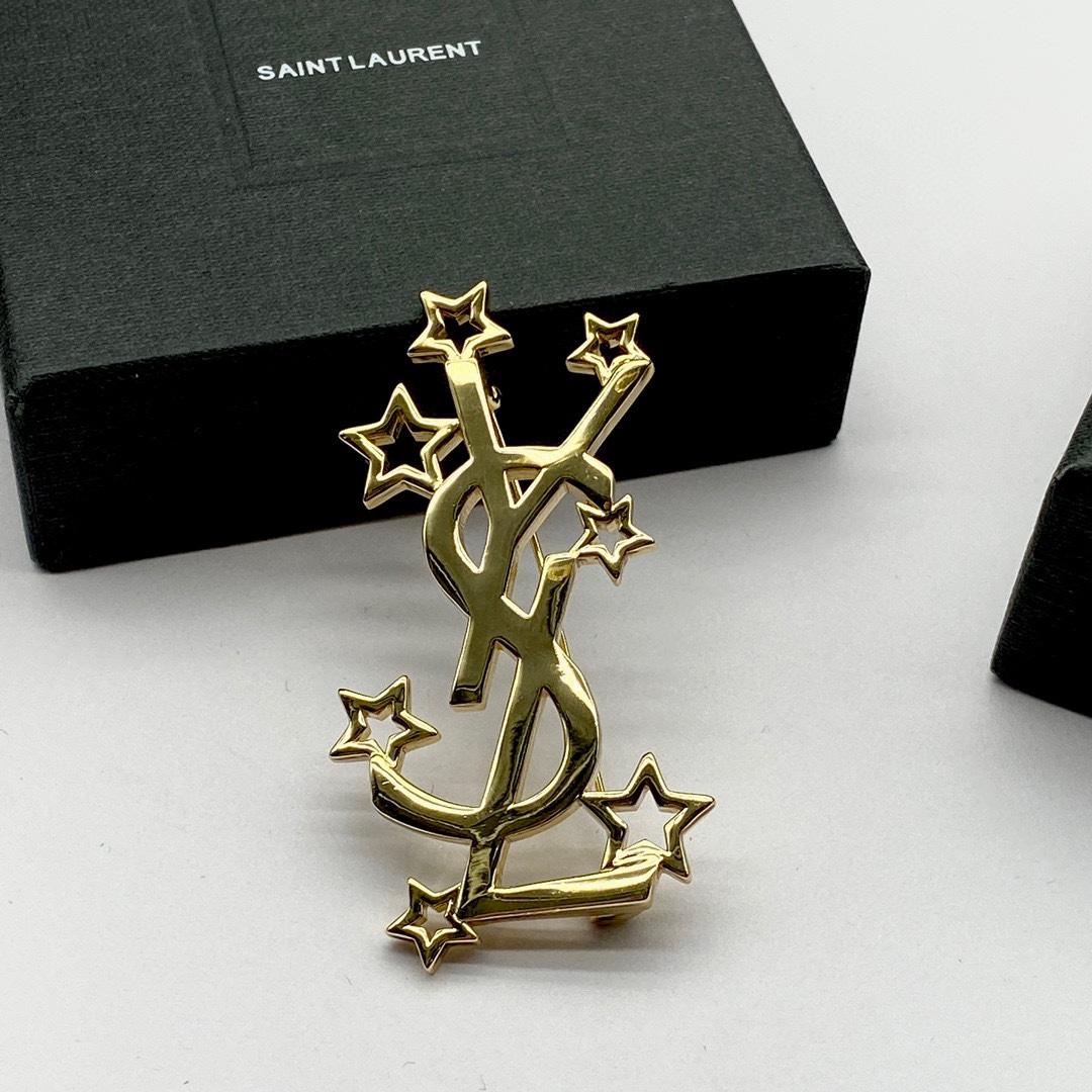 Saint Laurent YSL Logo Brooch - DesignerGu