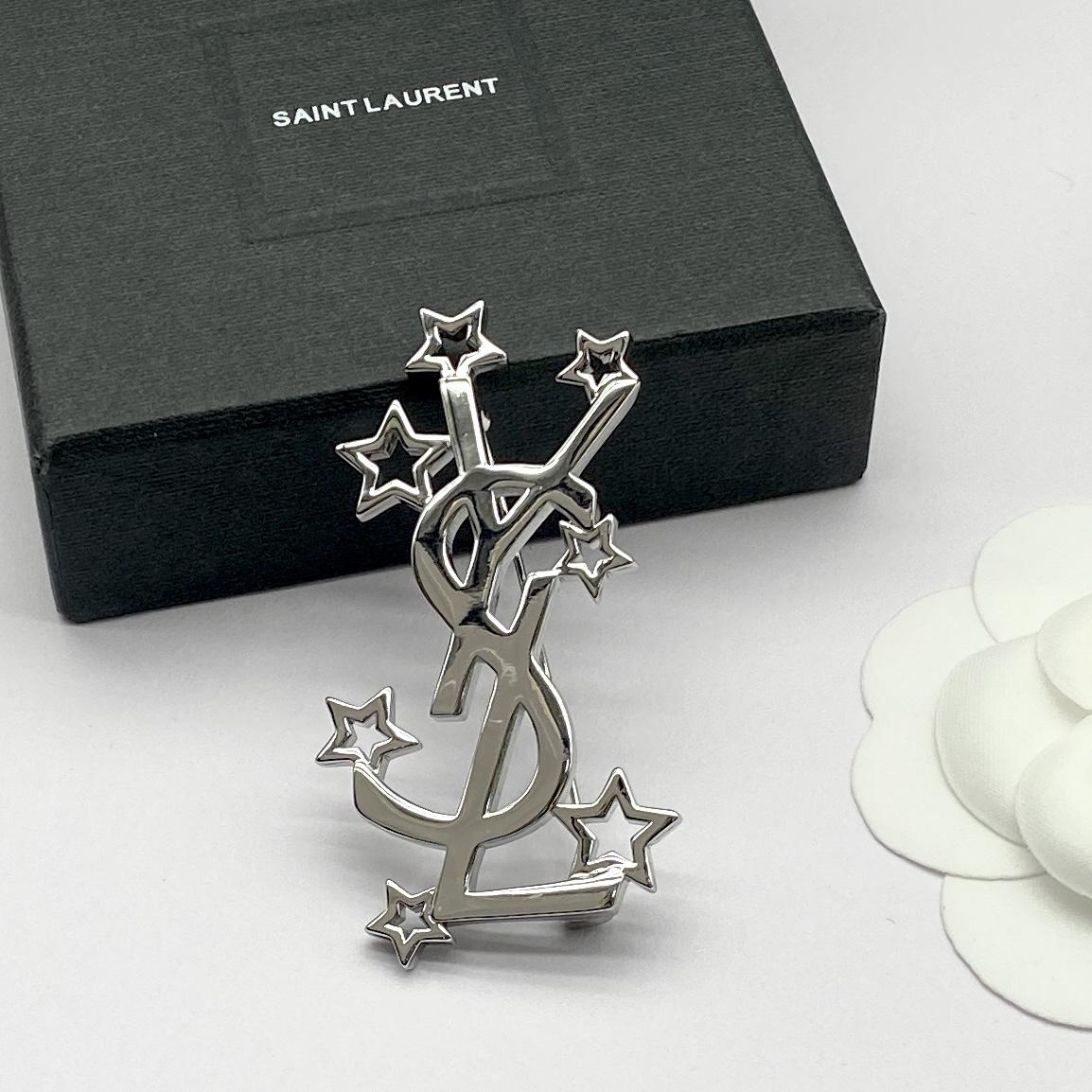 Saint Laurent YSL Logo Brooch - DesignerGu