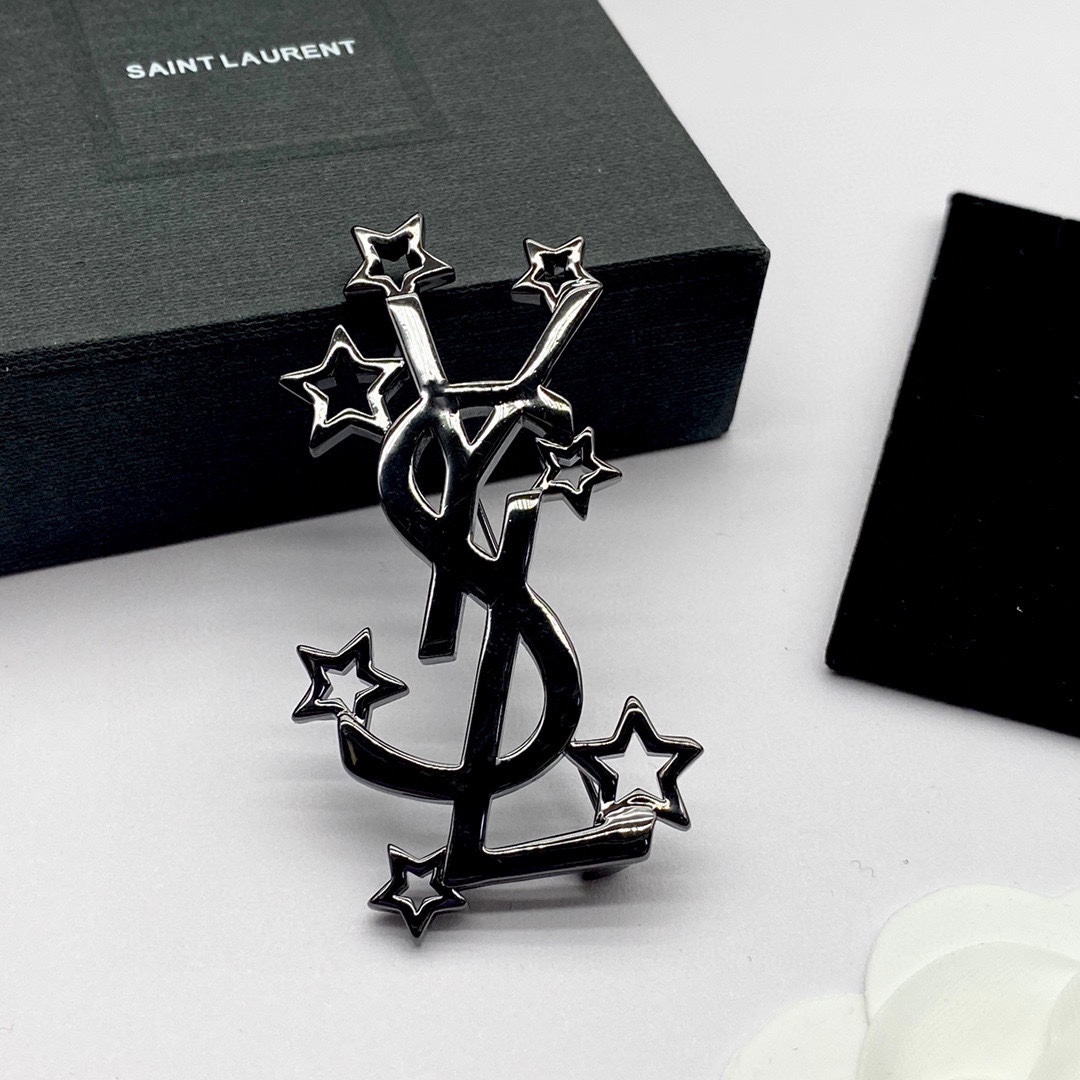 Saint Laurent YSL Logo Brooch - DesignerGu