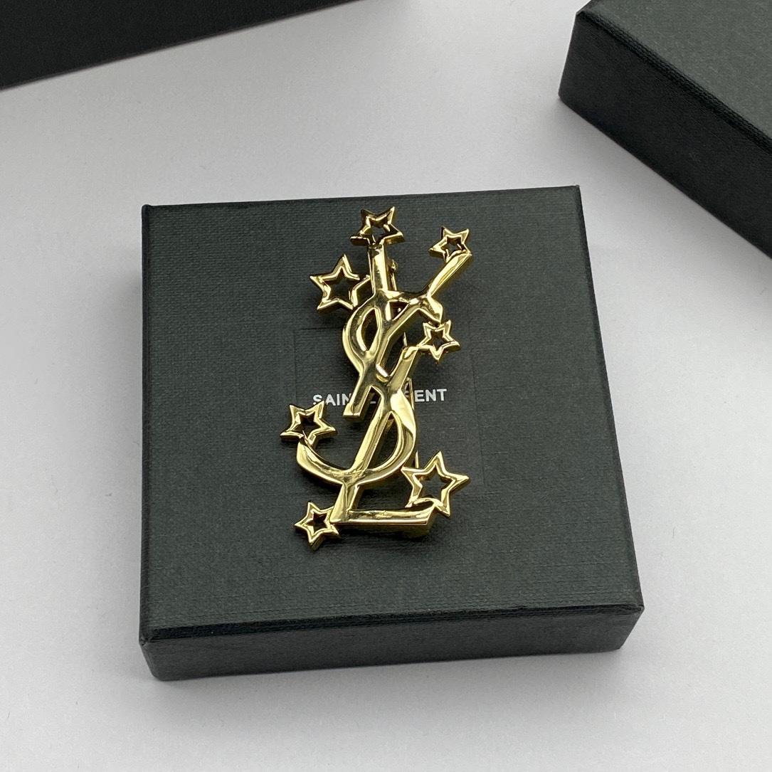 Saint Laurent YSL Logo Brooch - DesignerGu