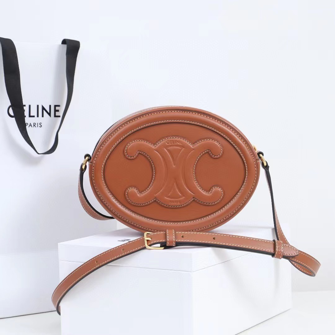 Celine Oval Bag Cuir Triomphe In Smooth Calfskin Tan - DesignerGu