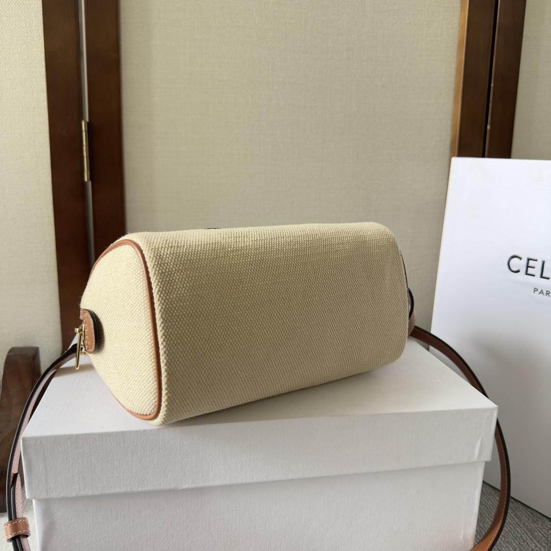 Celine Small Boston Cuir Triomphe In Textile And Calfskin Natural/Tan - DesignerGu