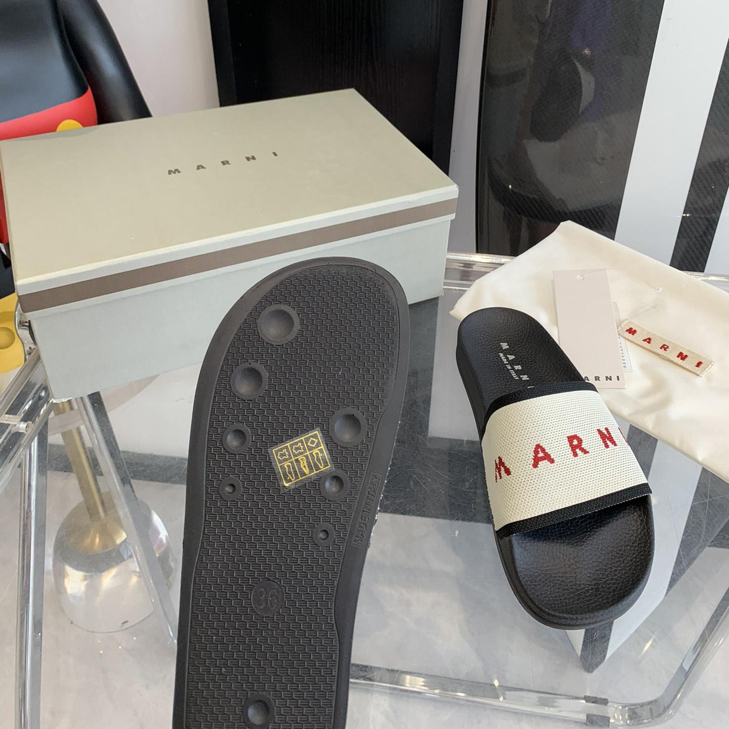 Marni Beige Logo Jacquard Rubber Slide - DesignerGu