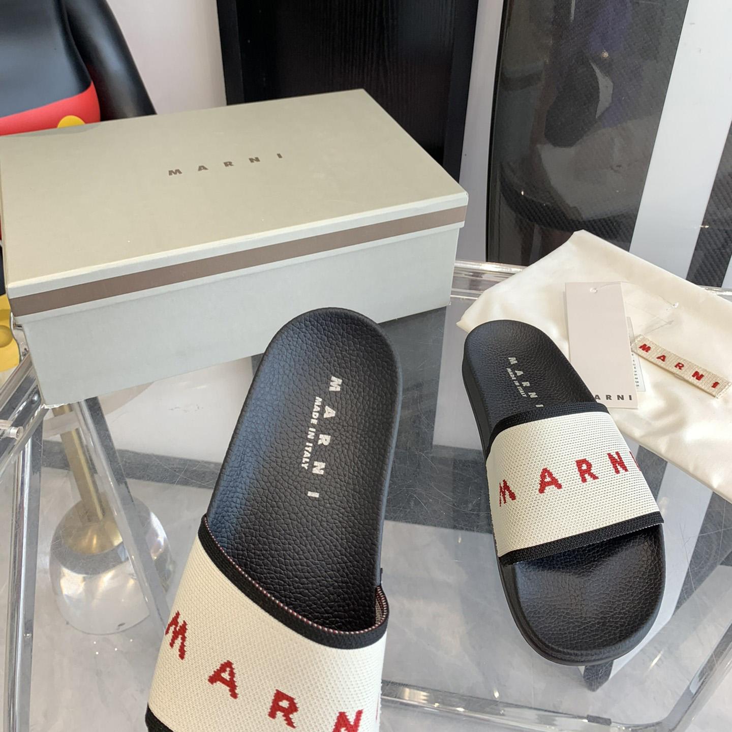 Marni Beige Logo Jacquard Rubber Slide - DesignerGu