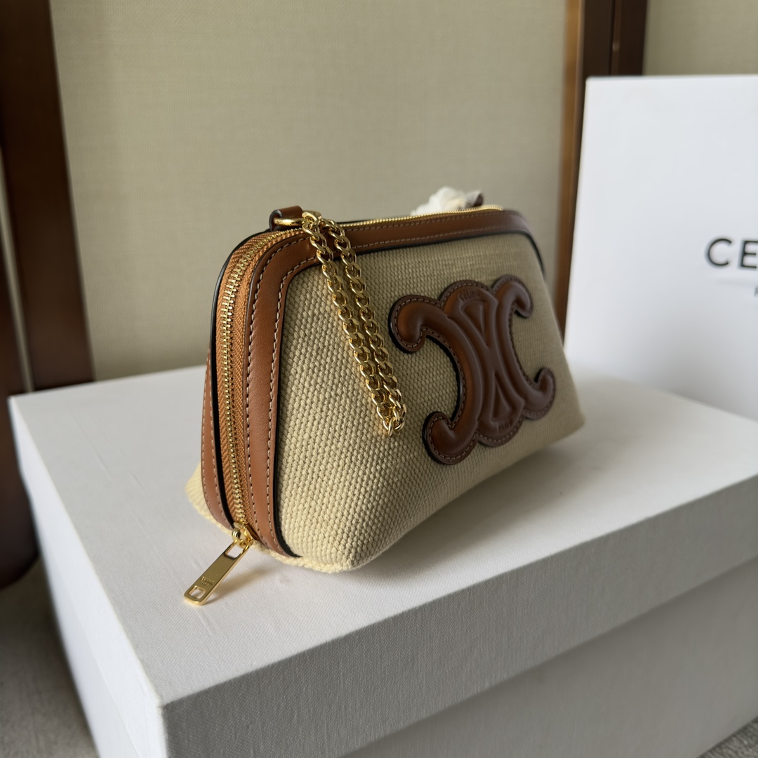 Celine Clutch On Chain Cuir Triomphe Natural / Tan - DesignerGu