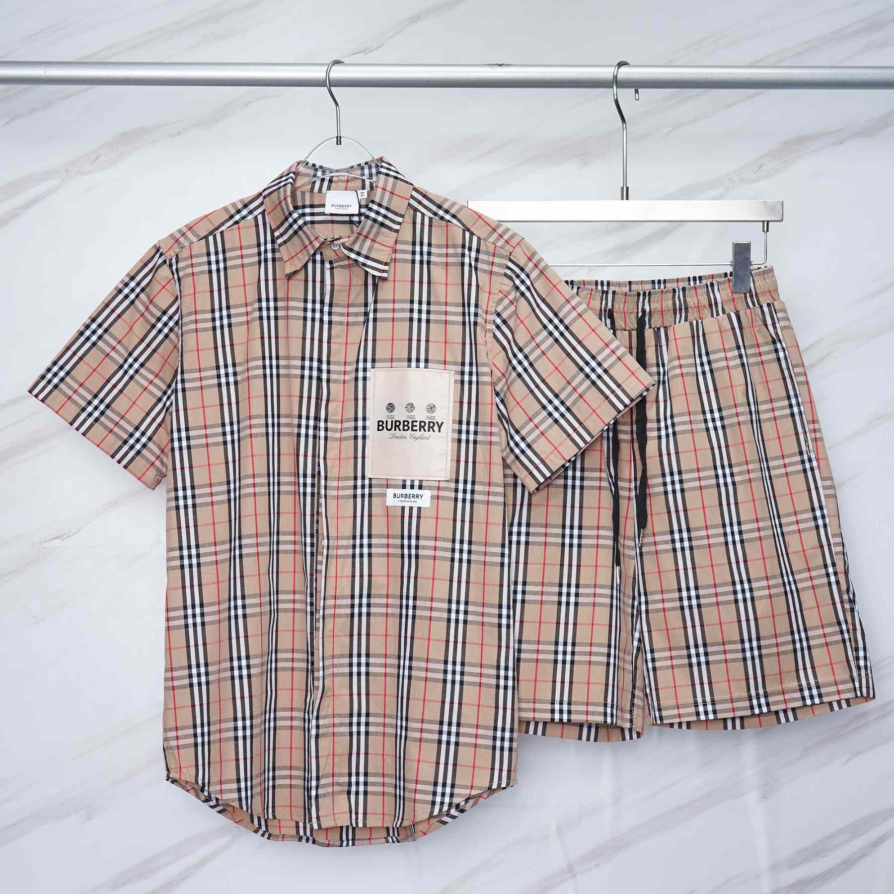 Burberry Short-sleeve Check Cotton Poplin Shirt & Shorts - DesignerGu