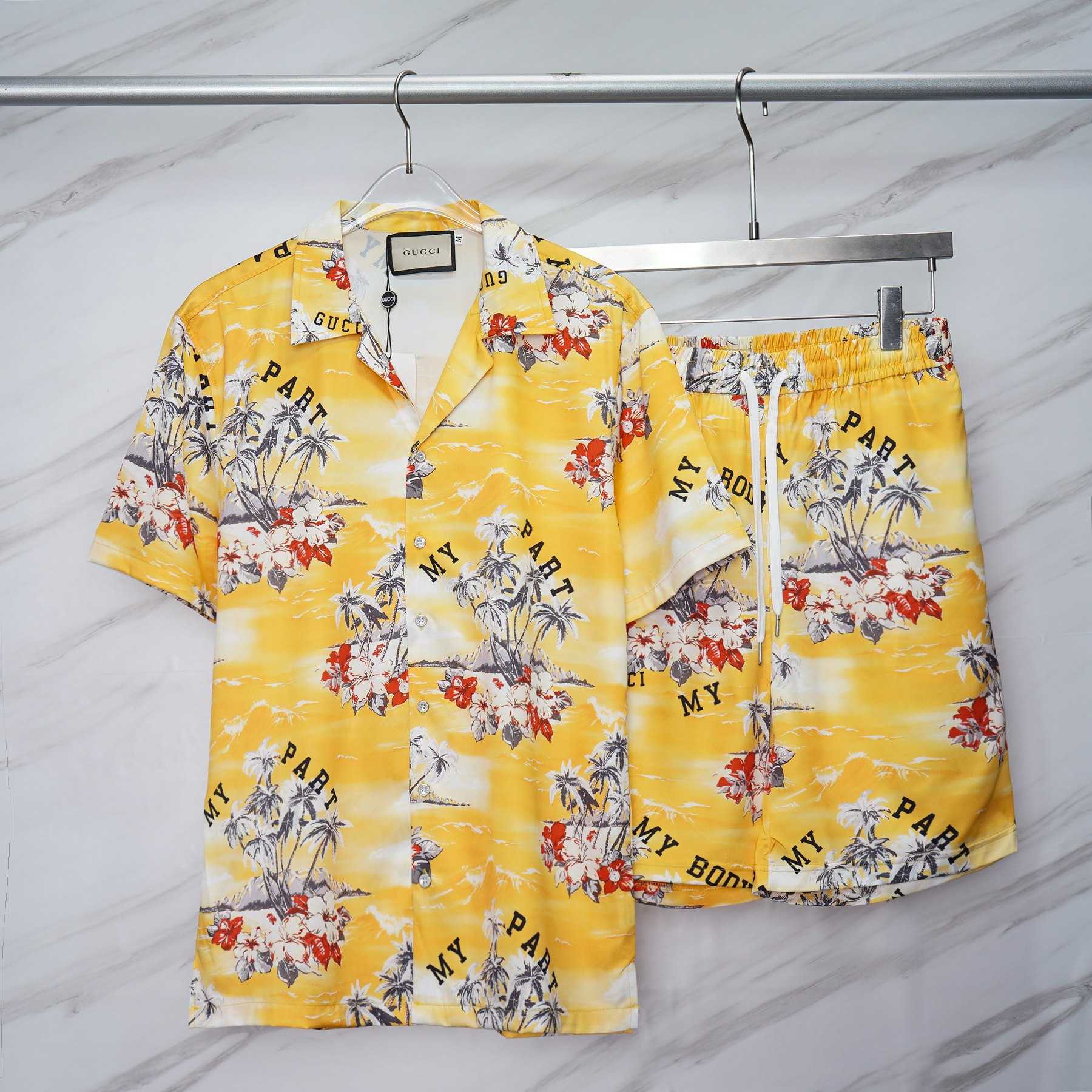 Gucci Printed Cotton Poplin Bowling Shirt & Shorts - DesignerGu