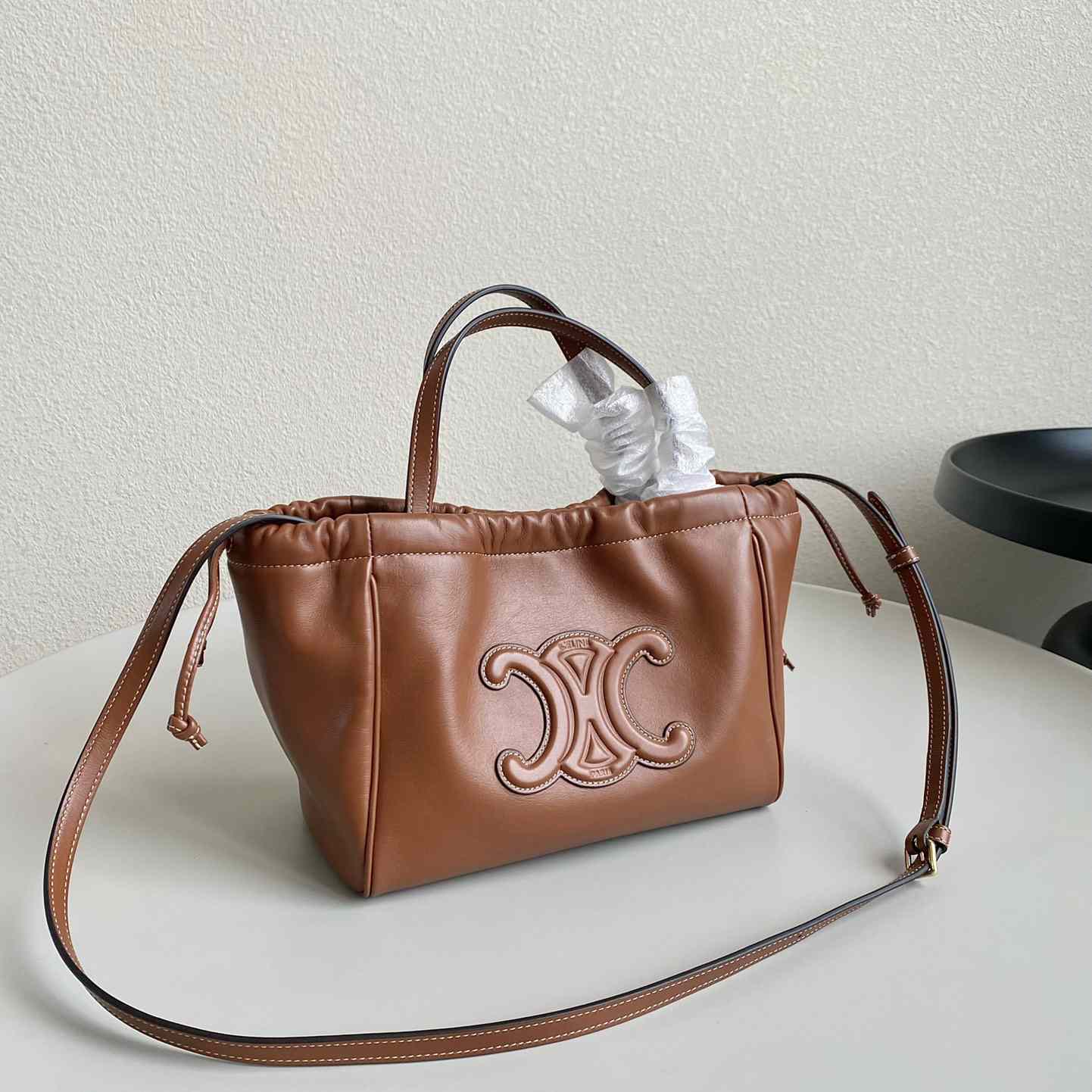 Celine Small Cabas Drawstring Cuir Triomphe In Smooth Calfskin - DesignerGu