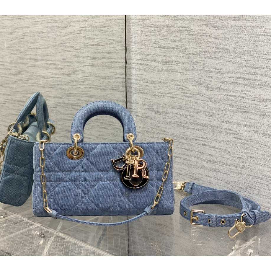 Dior Denim Macrocannage Lady D-Joy Blue(26*6*14cm) - DesignerGu