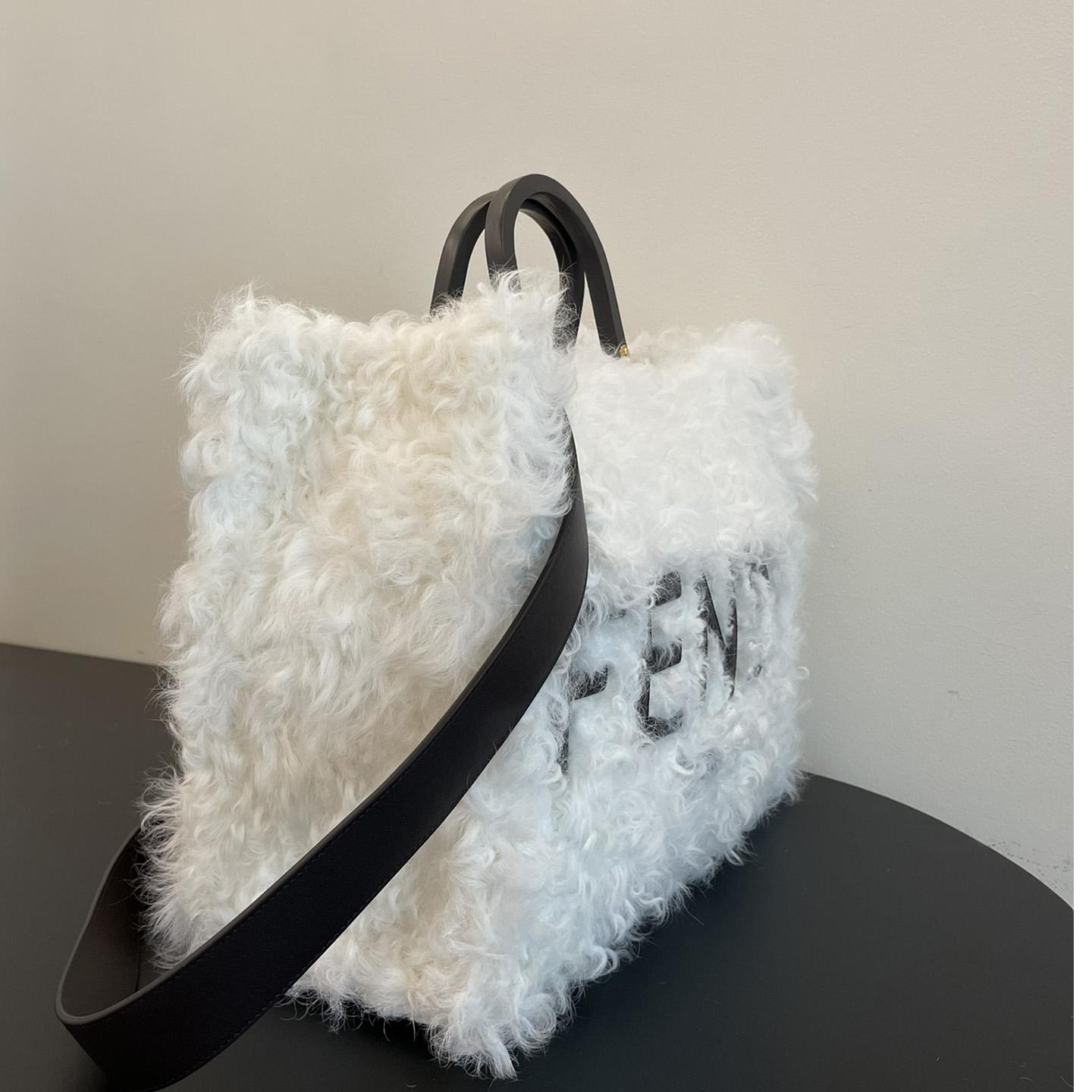 Fendi Sunshine White Mohair Shopper (35-17-31cmcm)   - DesignerGu