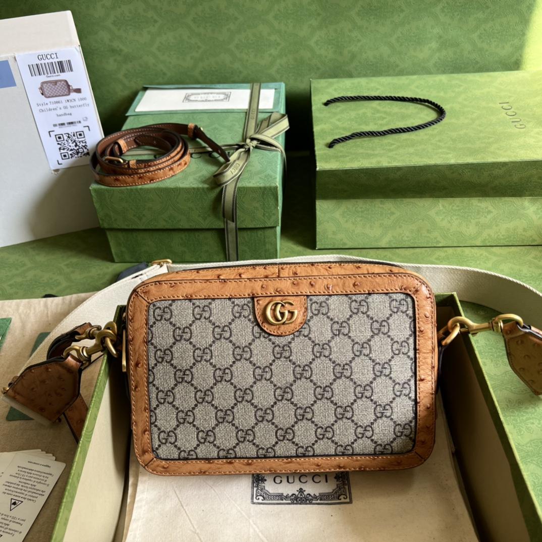 Gucci Python Trim Shoulder Bag With Double G (23.5x 16x 4.5cm) - DesignerGu