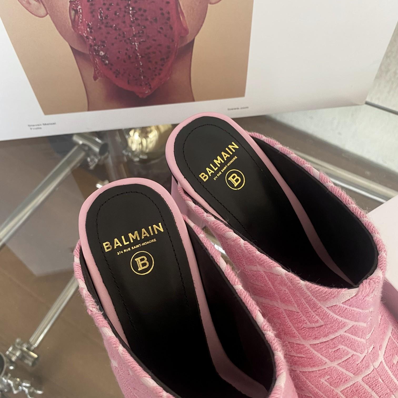 Balmain Monogram-Print Heeled Mules - DesignerGu