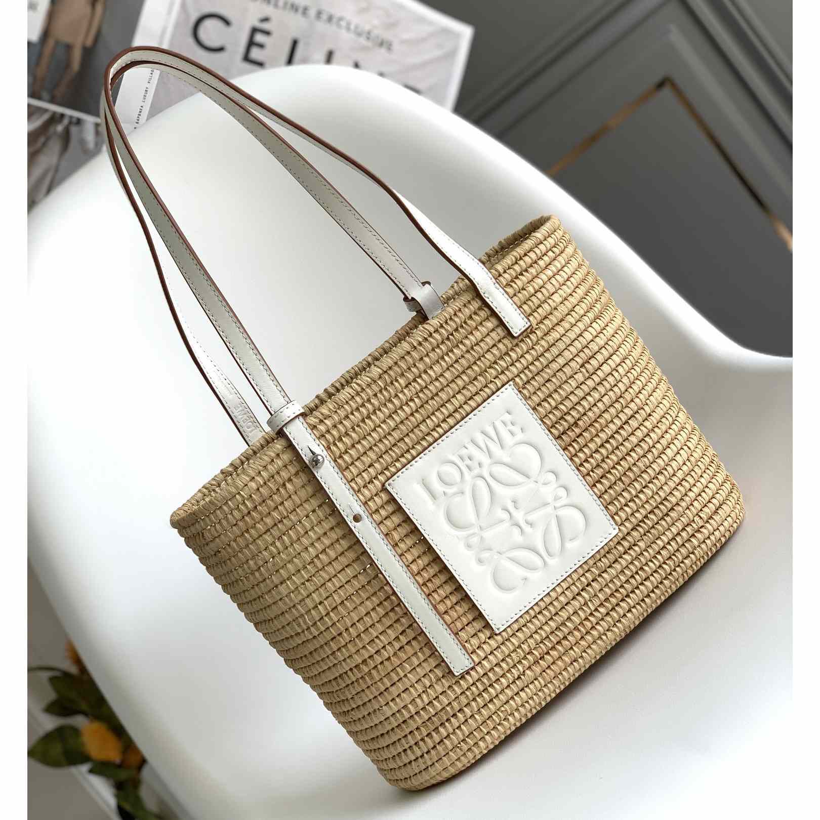 Loewe Small Square Basket bag In Raffia And Calfskin (30*21*11cm) - DesignerGu