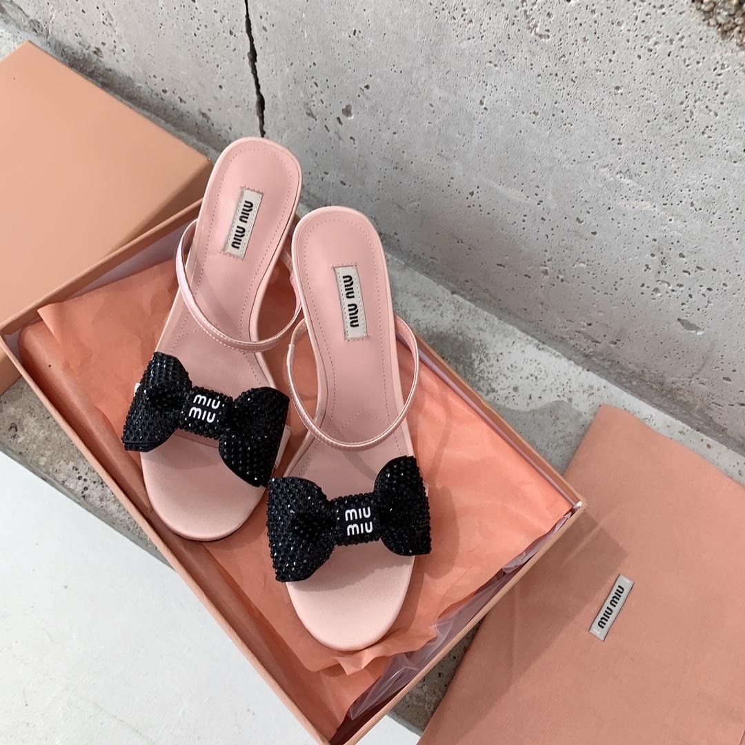 Miu Miu Satin Bow Sandals - DesignerGu