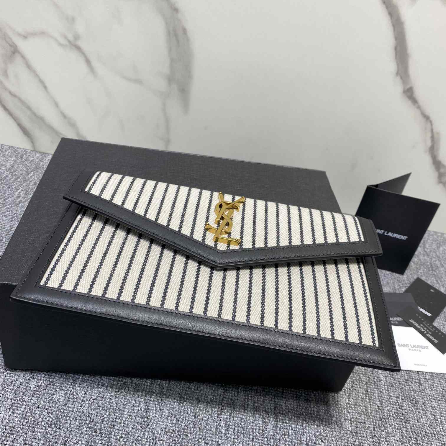 Saint Laurent Uptown Striped Envelope Clutch Bag(27x16x2cm) - DesignerGu