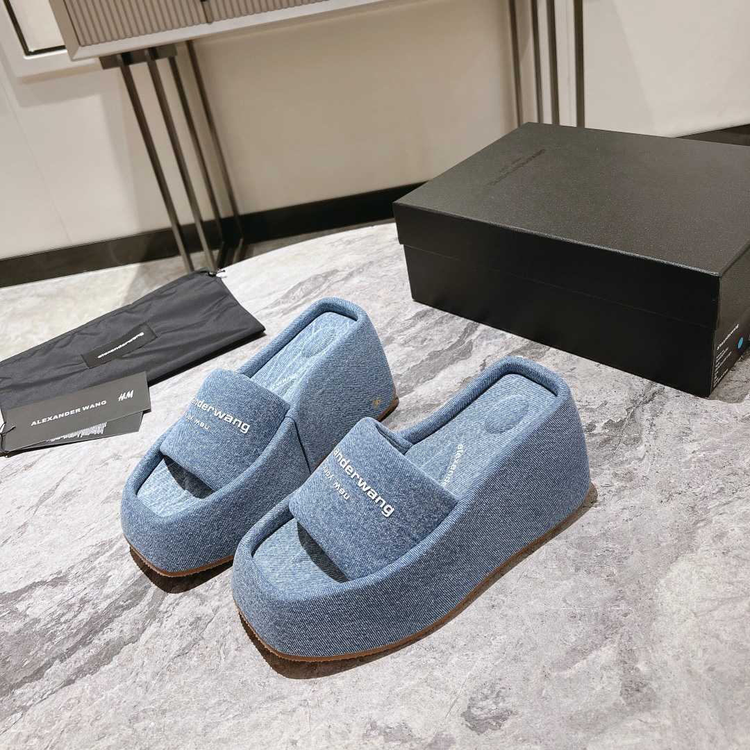 Alexander Wang Taji Platform Sandal In Washed Denim - DesignerGu