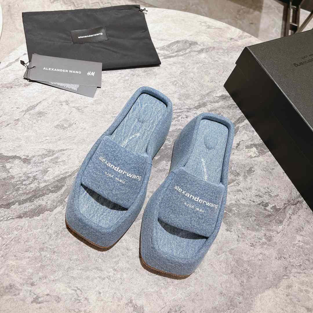 Alexander Wang Taji Platform Sandal In Washed Denim - DesignerGu