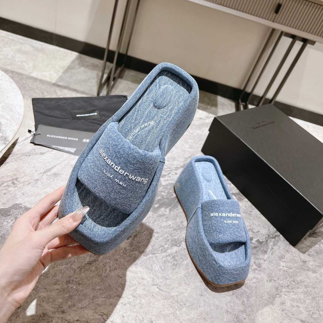 Alexander Wang Taji Platform Sandal In Washed Denim - DesignerGu