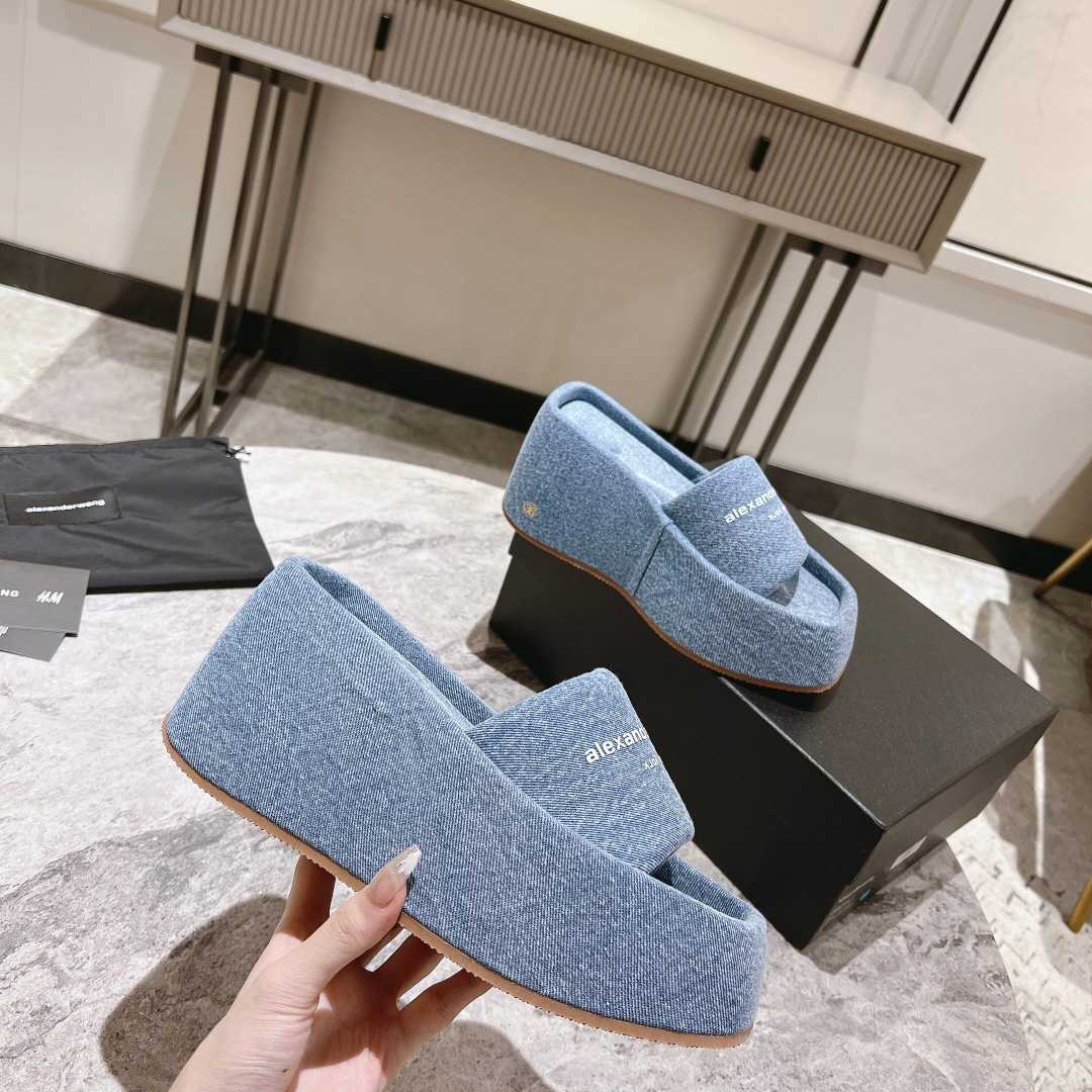 Alexander Wang Taji Platform Sandal In Washed Denim - DesignerGu