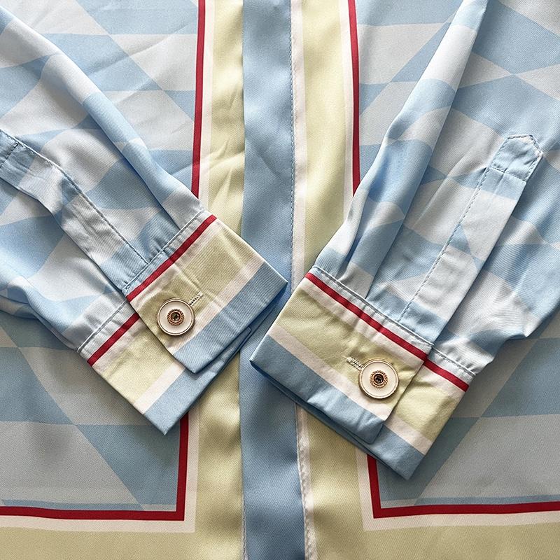 Casablanca Damiers Et Cygne Bleu Silk Shirt In Azzurro - DesignerGu