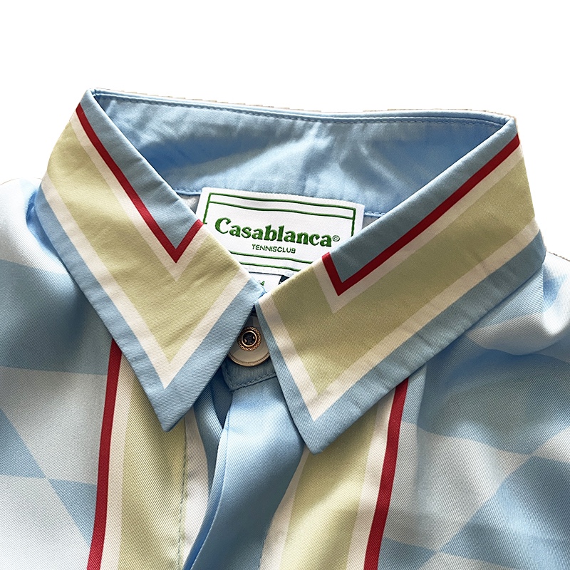 Casablanca Damiers Et Cygne Bleu Silk Shirt In Azzurro - DesignerGu