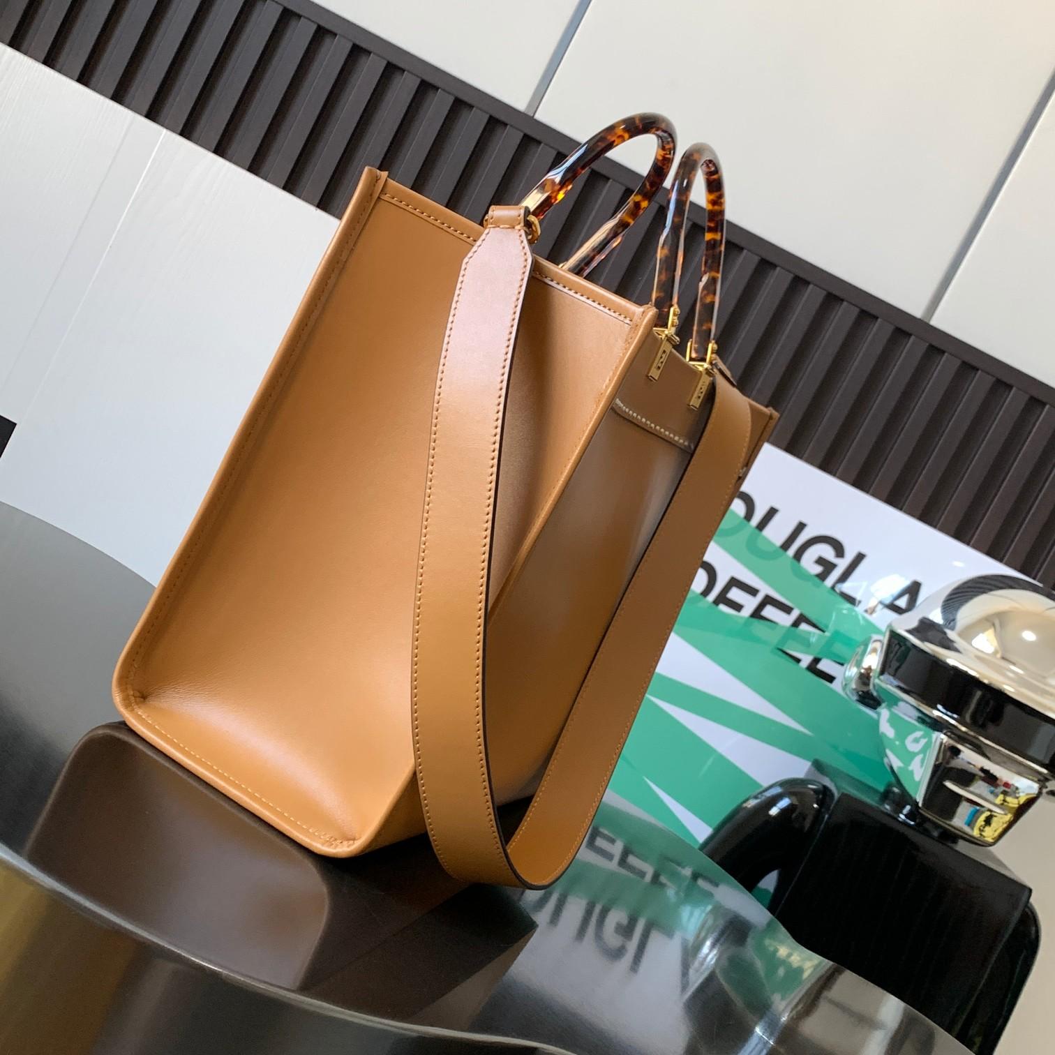 Fendi Sunshine Medium Light Brown Leather And Elaphe Shopper Bag - DesignerGu