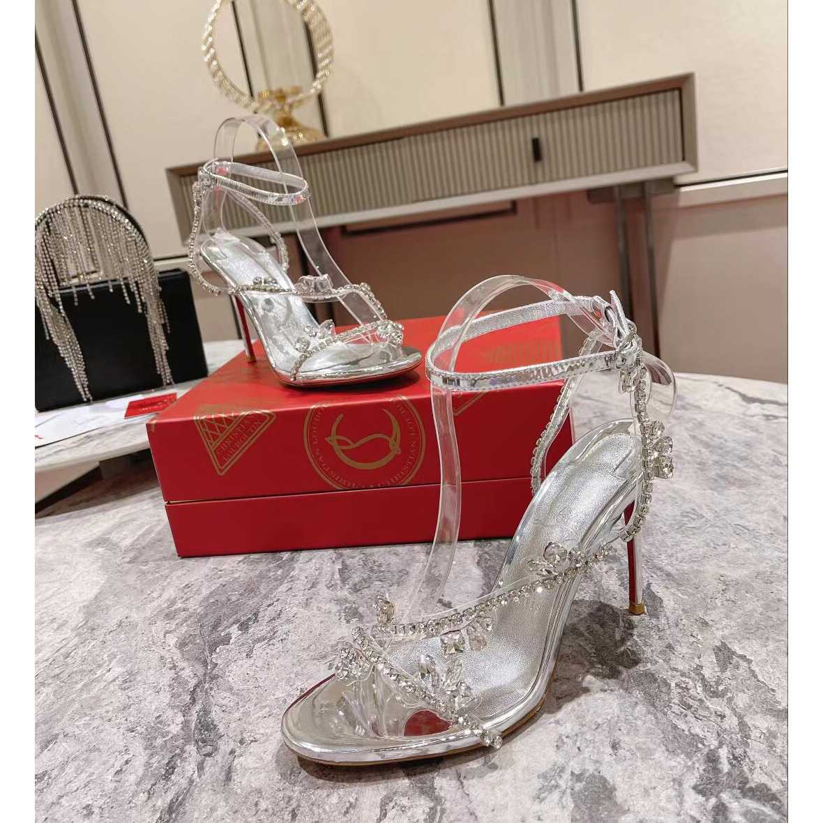 Christian Louboutin Joli Queen 100 Crystal-Embellished Ankle-Strap Sandlas - DesignerGu