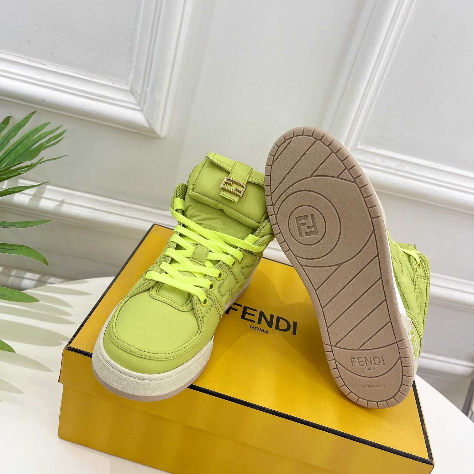 Fendi Match Acid Green Nylon High-Tops Sneaker - DesignerGu