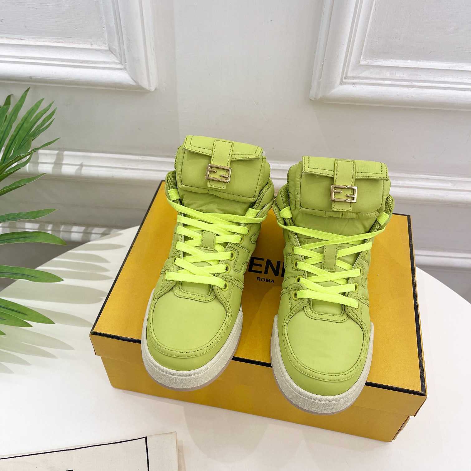 Fendi Match Acid Green Nylon High-Tops Sneaker - DesignerGu