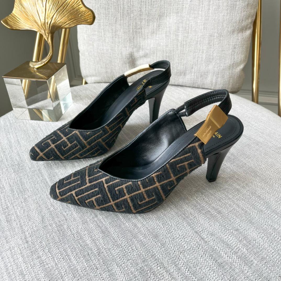 Balmain Monogram-pattern slingback Pumps - DesignerGu