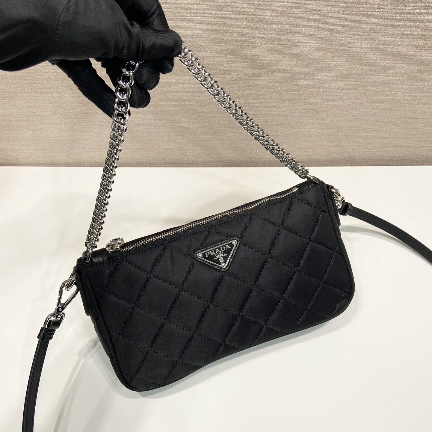 Prada Tessuto Nylon Quilted Chain Convertible Crossbody Bag - DesignerGu