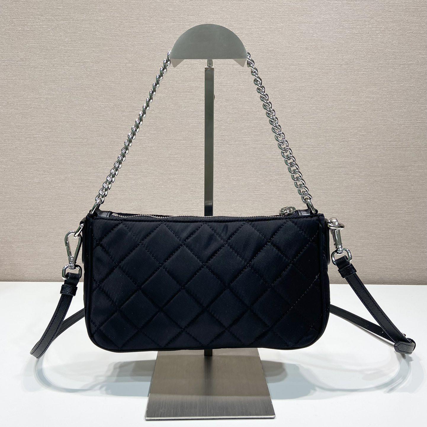 Prada Tessuto Nylon Quilted Chain Convertible Crossbody Bag - DesignerGu