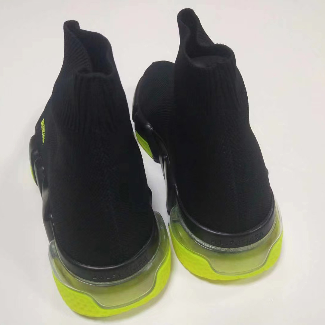 Balenciaga Wmns Speed Clear Sole Trainer 'Black Yellow Fluo' Knit Sneaker  - DesignerGu