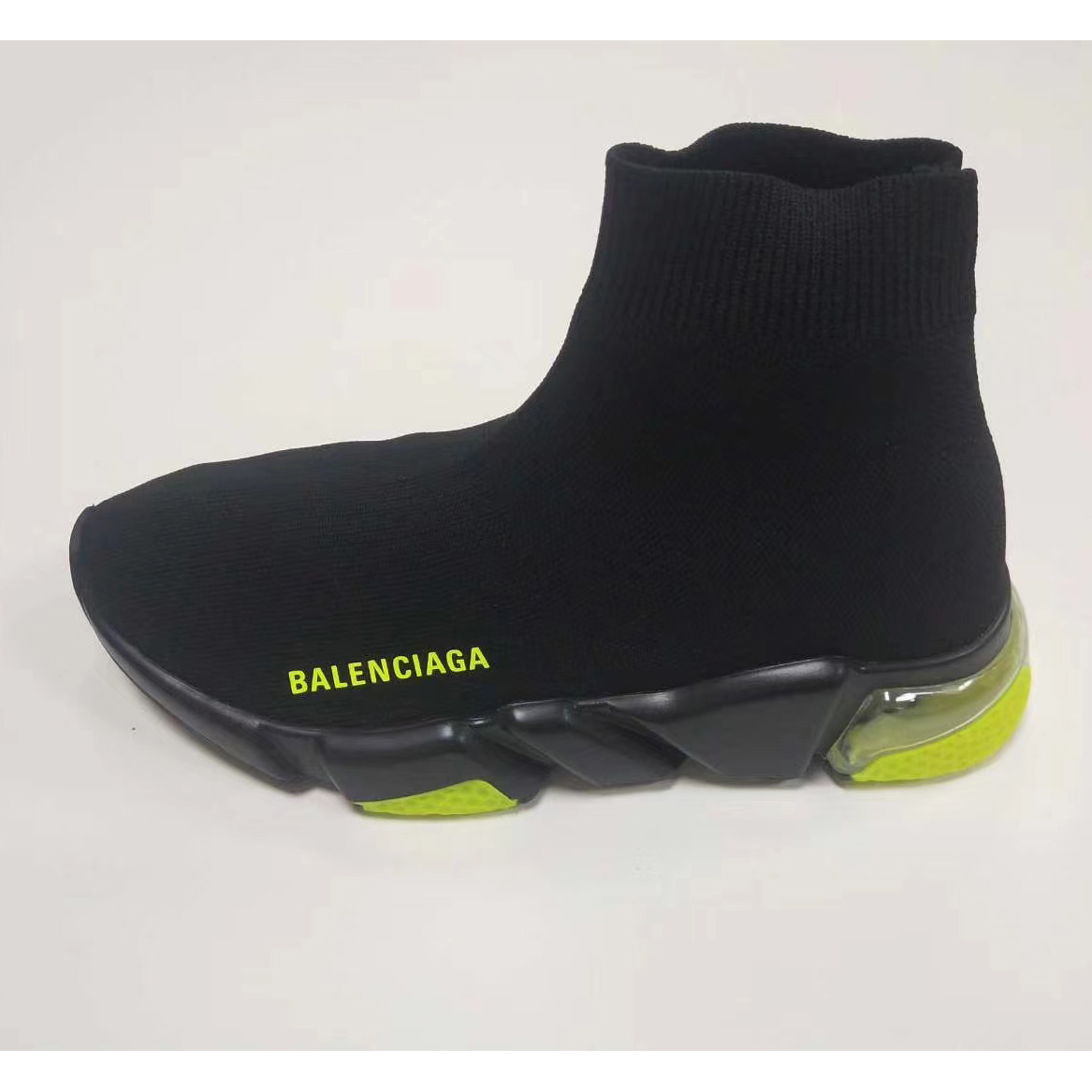 Balenciaga Wmns Speed Clear Sole Trainer 'Black Yellow Fluo' Knit Sneaker  - DesignerGu