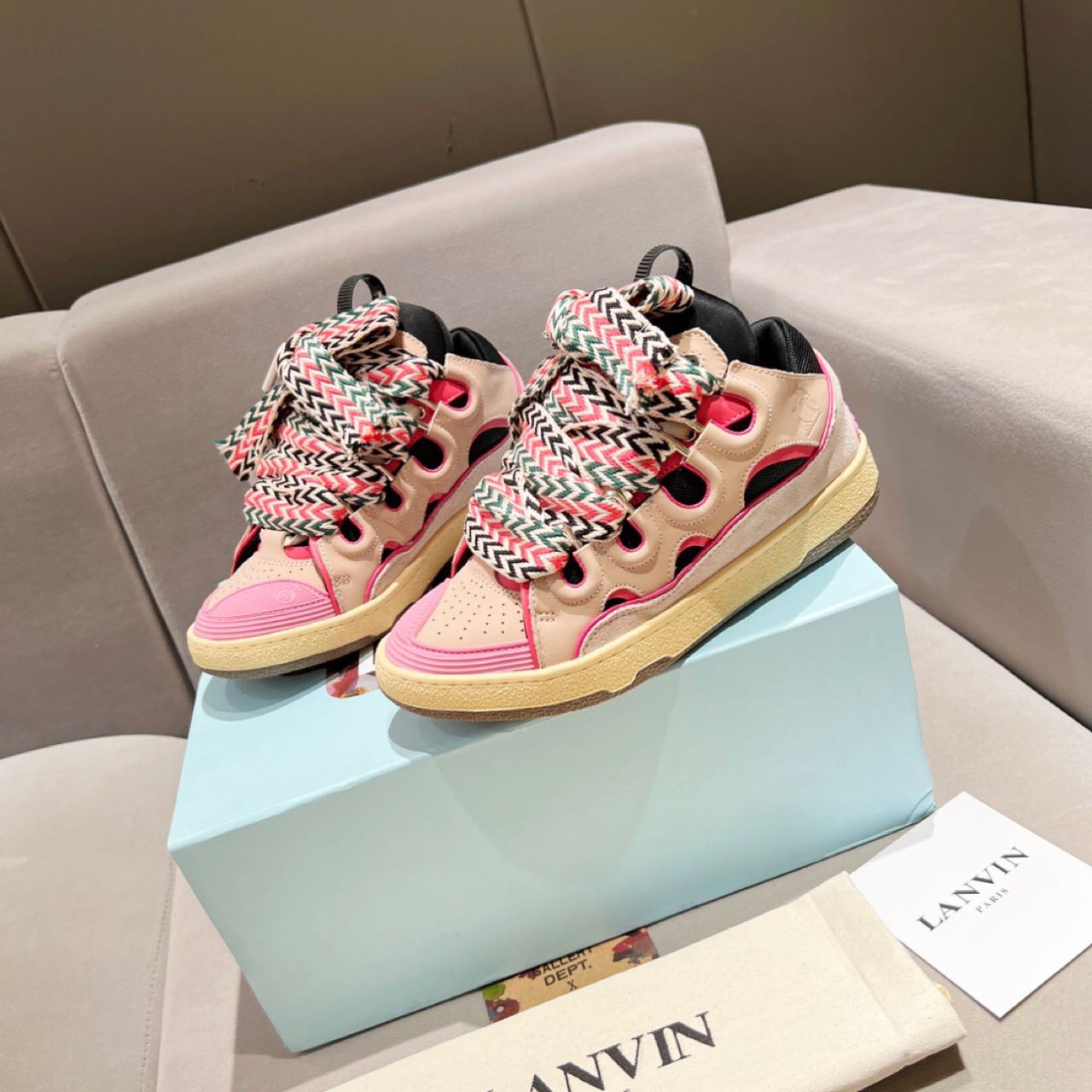 Lanvin Curb Lace Up Sneakers - DesignerGu