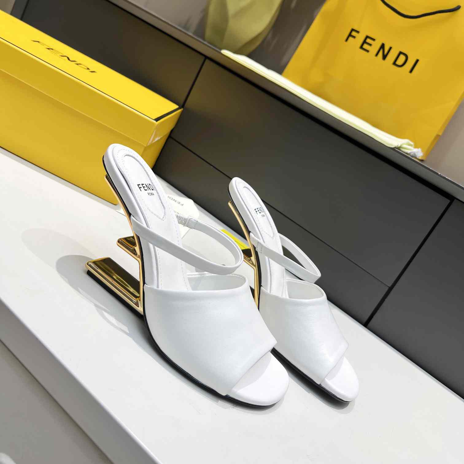 Fendi First White Leather High-Heeled Sandals - DesignerGu