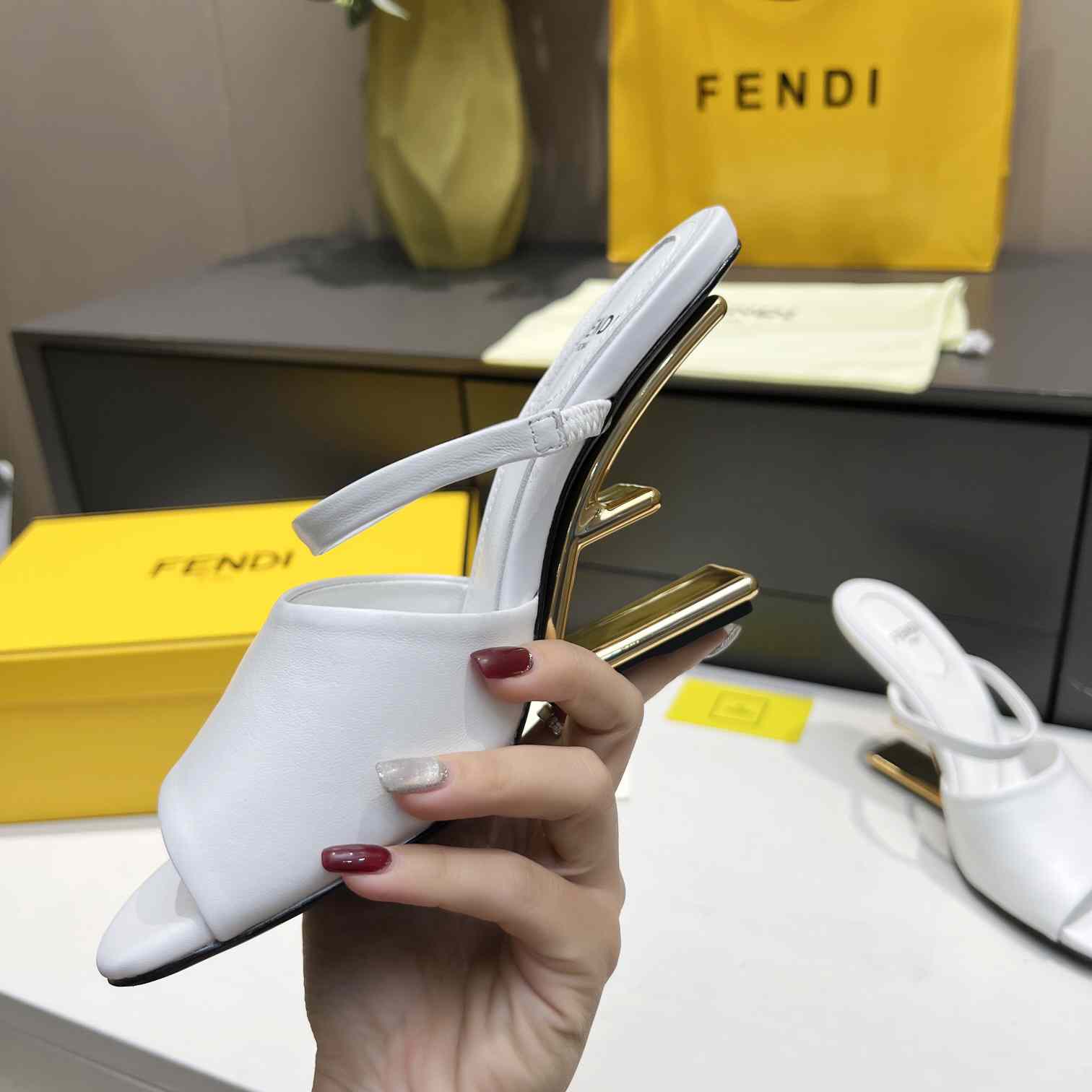 Fendi First White Leather High-Heeled Sandals - DesignerGu