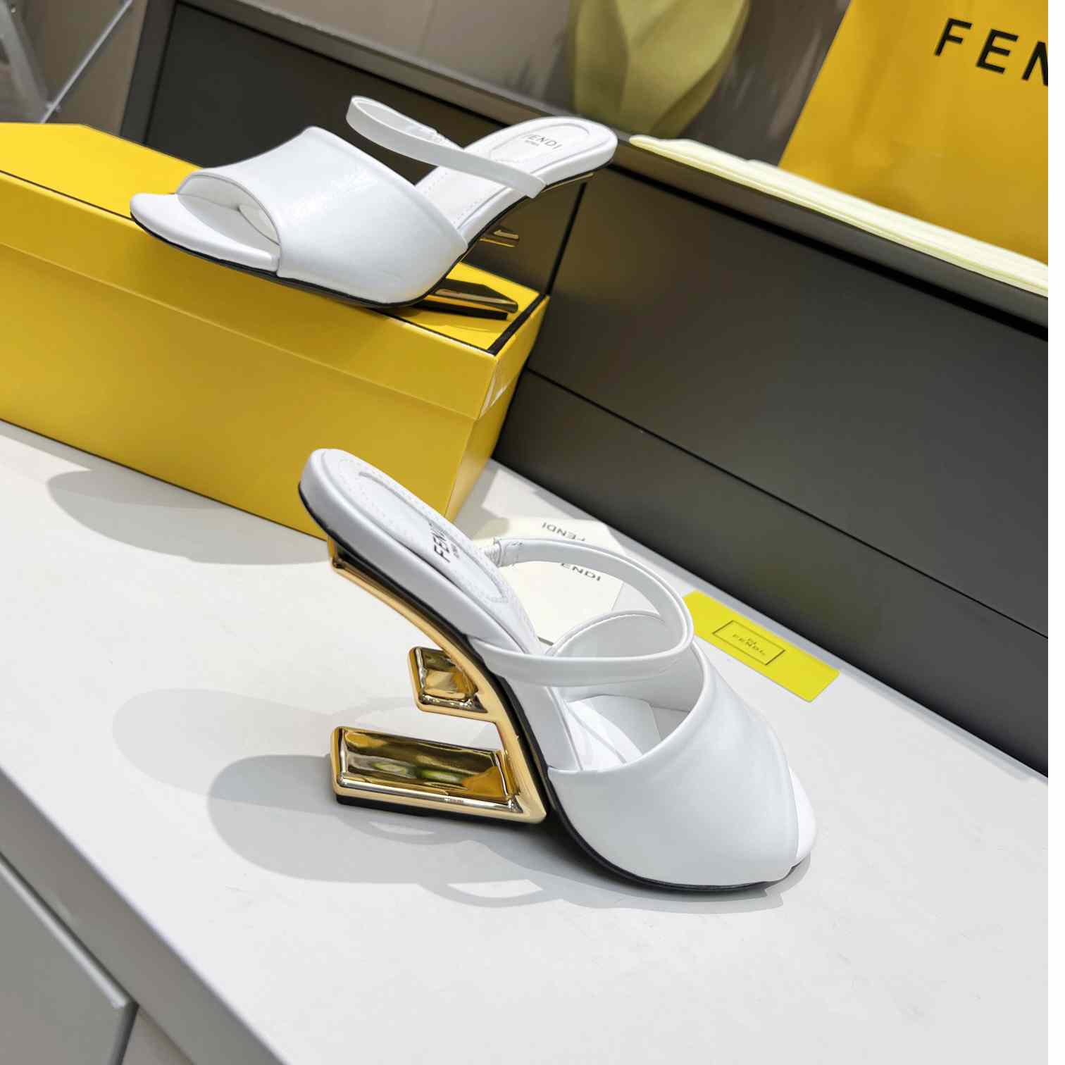 Fendi First White Leather High-Heeled Sandals - DesignerGu