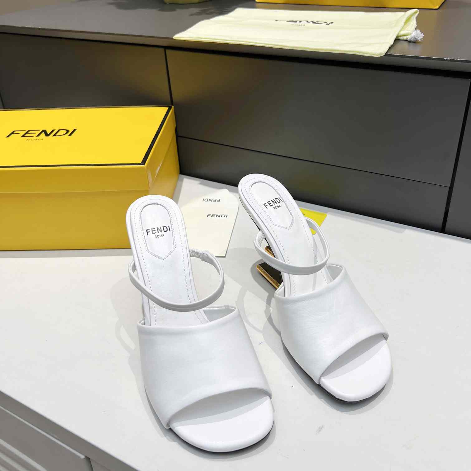 Fendi First White Leather High-Heeled Sandals - DesignerGu