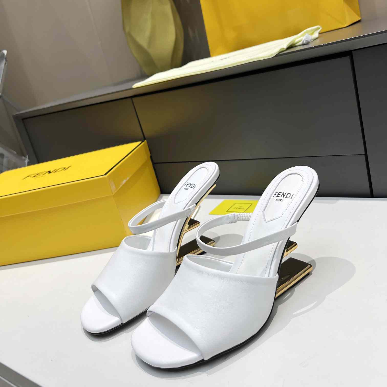 Fendi First White Leather High-Heeled Sandals - DesignerGu