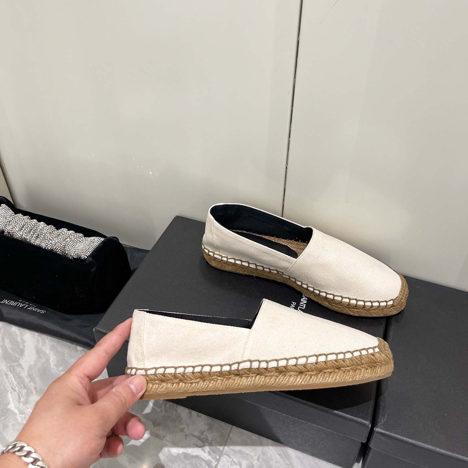 Saint Laurent Cassandre Embroidered Espadrilles In Canvas - DesignerGu