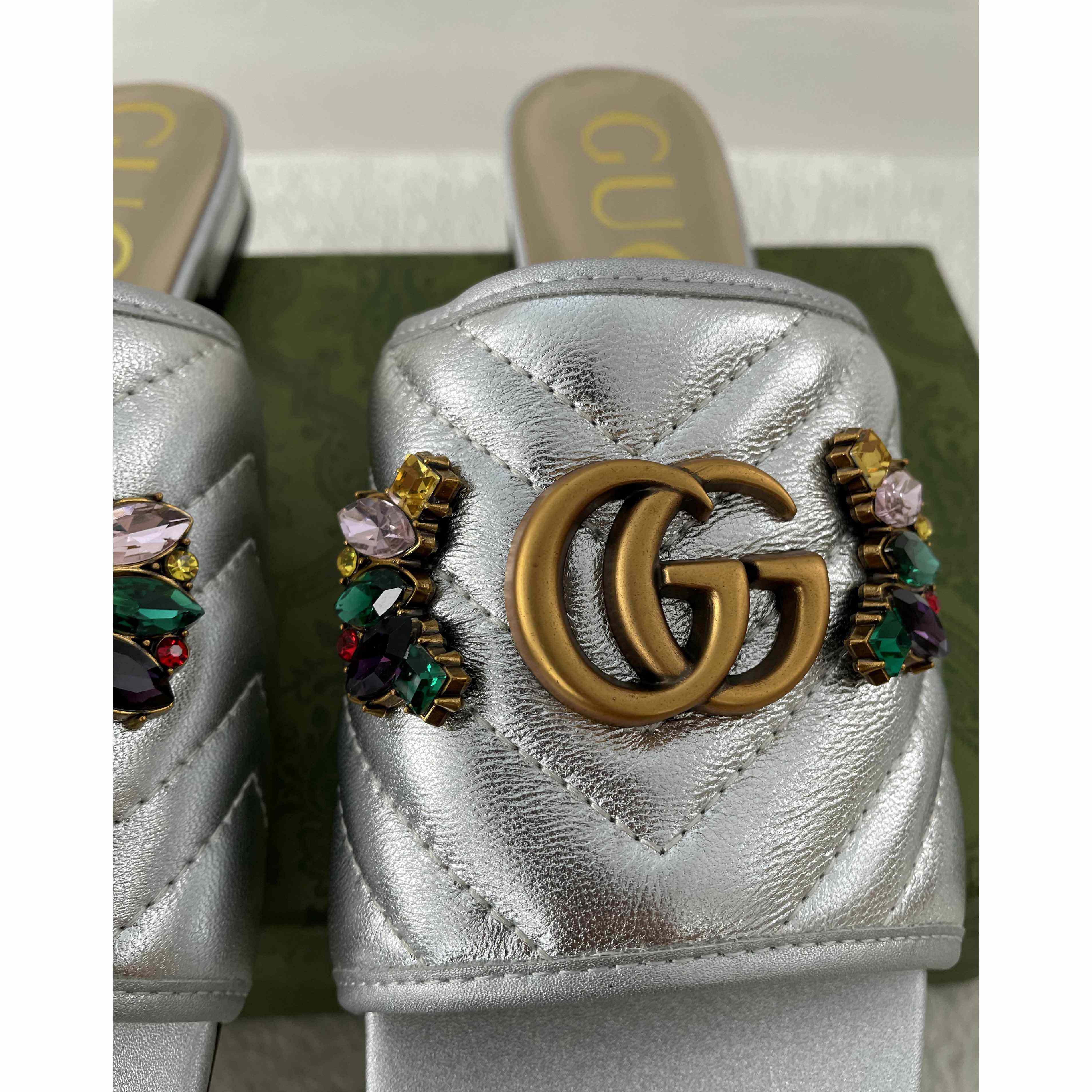 Gucci Women's Crystal Embellished Leather Slide Sandals - DesignerGu