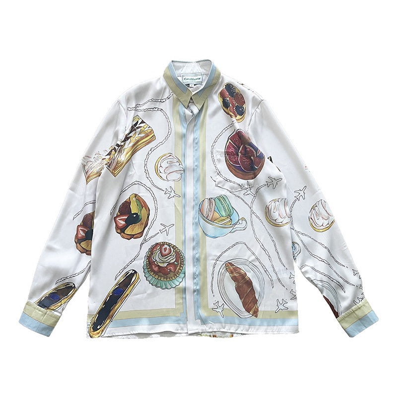 Casablanca Patisseries En Vol Cuban Collar Silk Shirt - DesignerGu