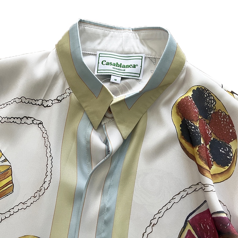 Casablanca Patisseries En Vol Cuban Collar Silk Shirt - DesignerGu