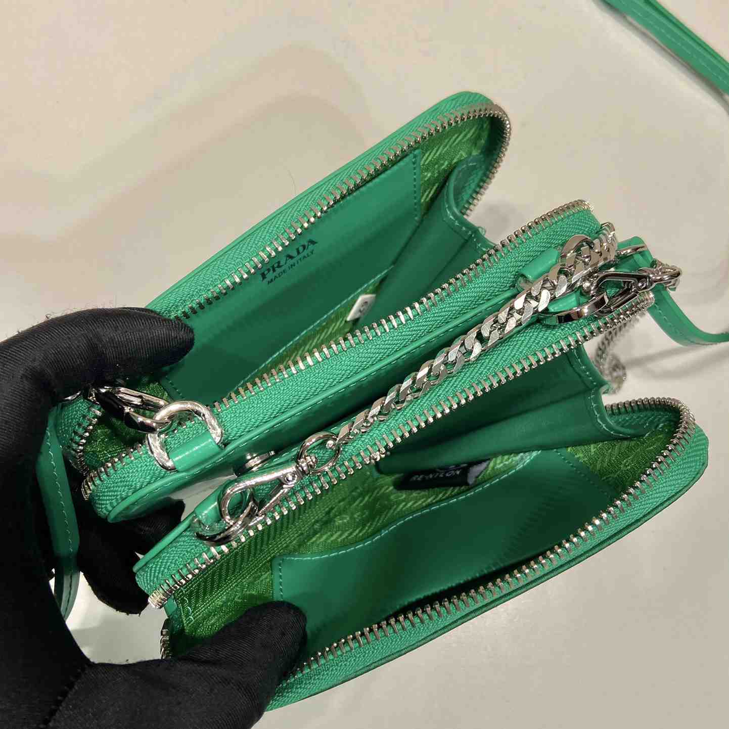 Prada Embellished Satin And Leather Mini-Pouch - DesignerGu