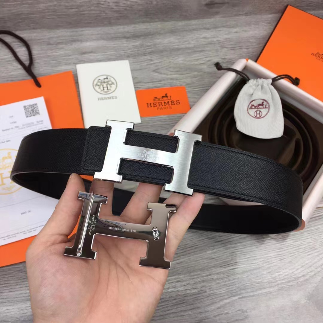 Hermes Black Leather Belt - DesignerGu