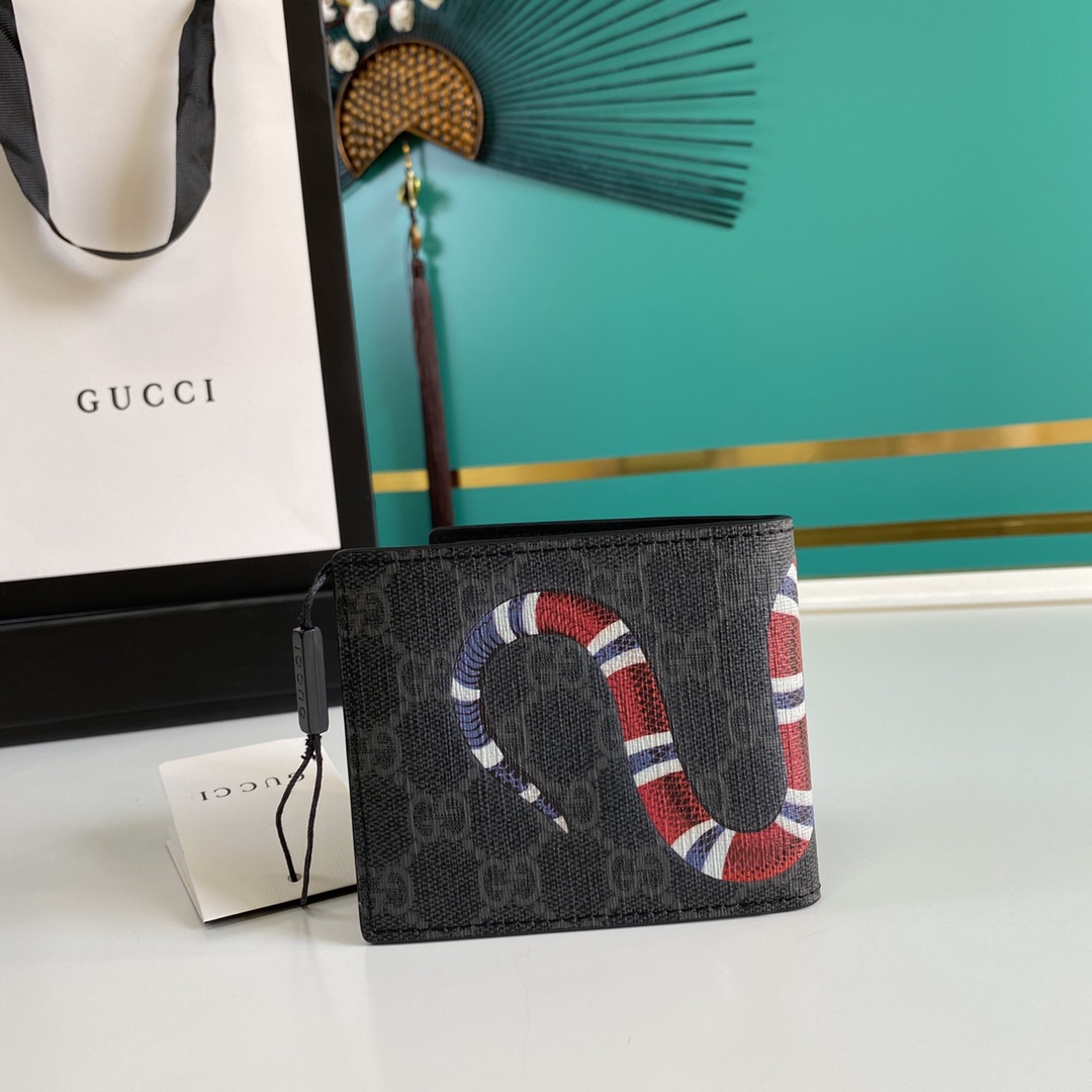 Gucci Kingsnake Print GG Supreme Wallet(11-9-1.5cm)    - DesignerGu