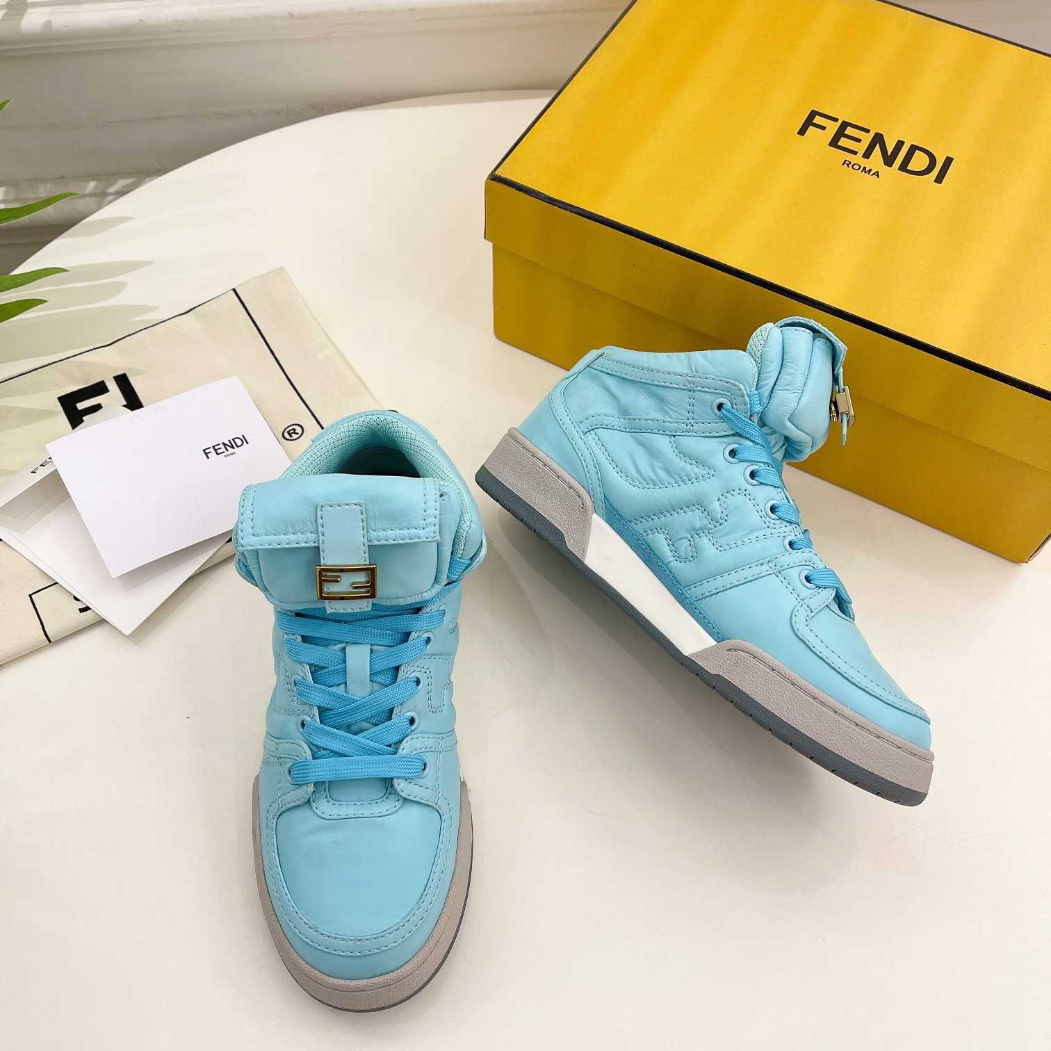 Fendi Match Turquoise Nylon High-Tops Sneaker - DesignerGu