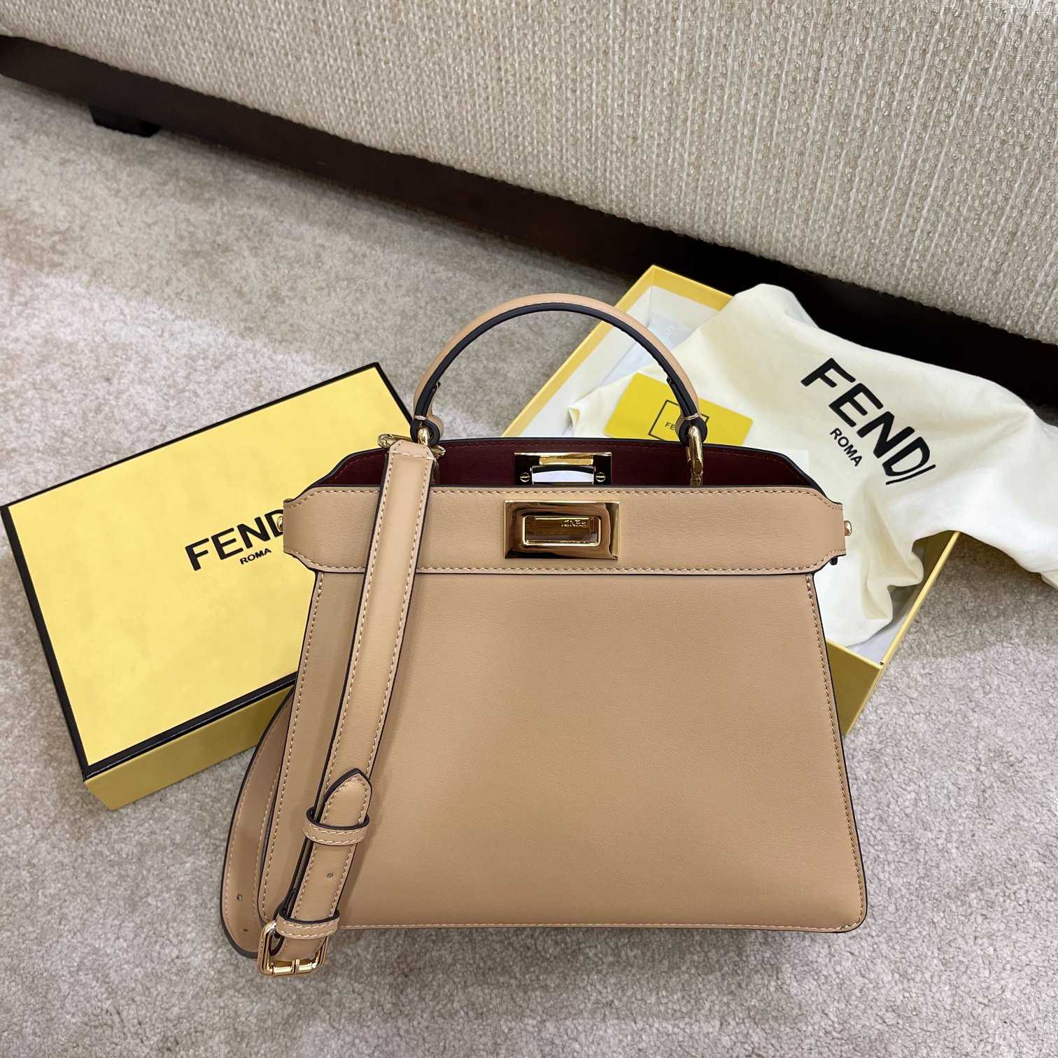 Fendi Peekaboo Iseeu Small Beige Leather Bag - DesignerGu