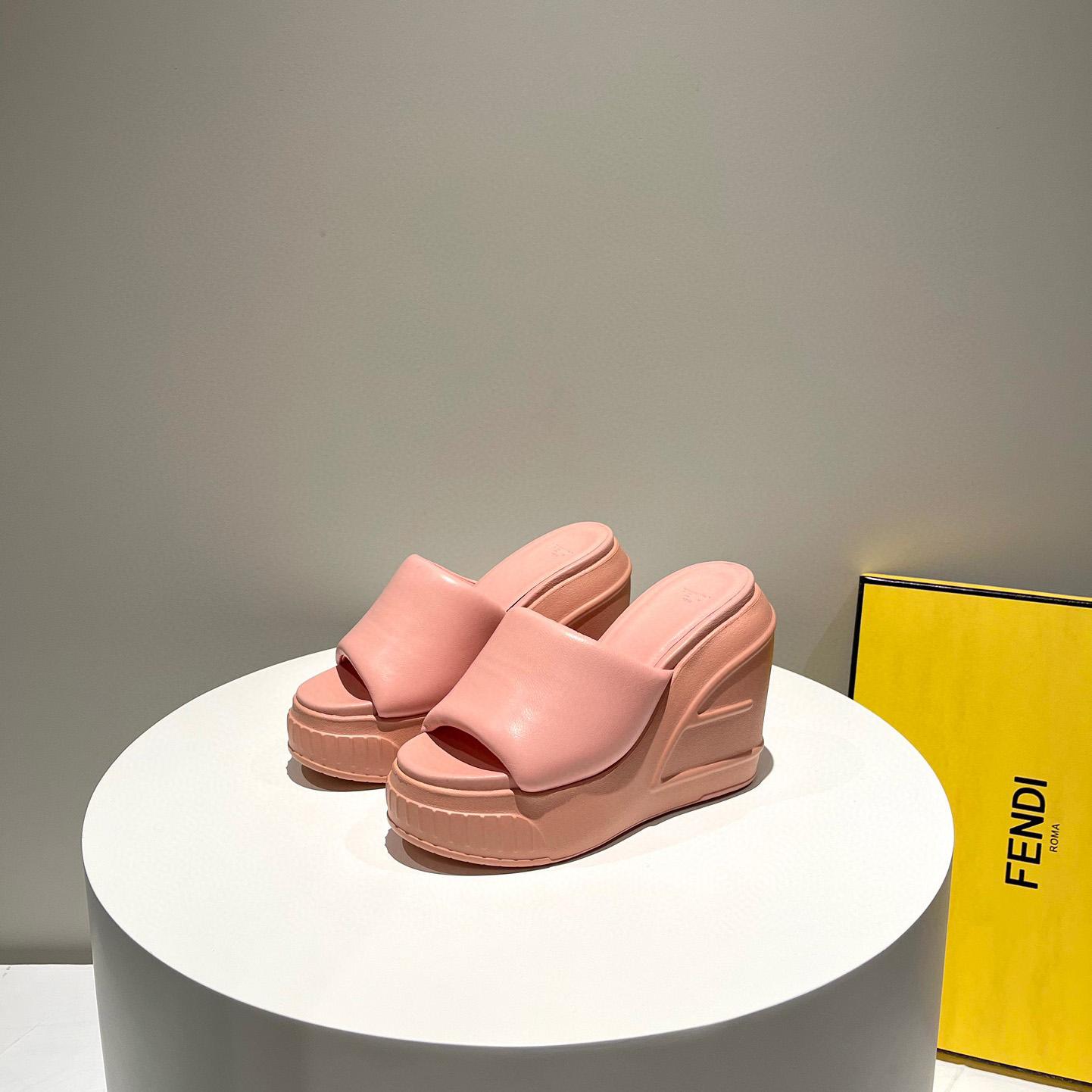 Fendi Fashion Show Pink Nappa Leather Slides - DesignerGu